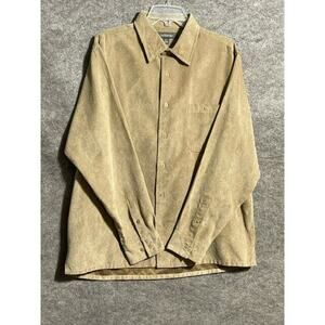 Croft & Barrow Button Shirt Mens L Faux Suede Long Sleeve Point Collar Brown